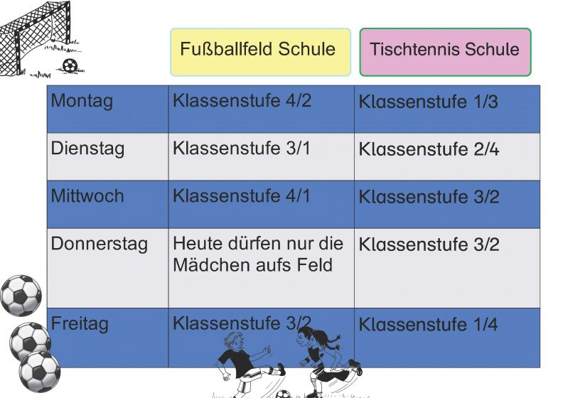 Wochenplan Fußballfeld und Tischtennis ©Julia Wank